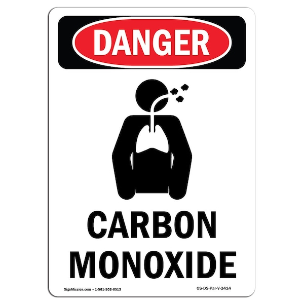 Safety Sign, OSHA Danger, 5" Height, Carbon Monoxide, Portrait, 10PK